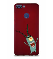 Huawei P Smart Soft Premier Kapak Plankton Tasarımlı Silikon Kılıf - Mürdüm (Şeffaf)