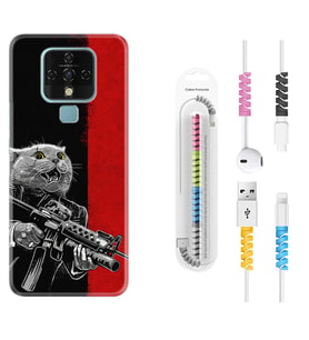 Tecno Camon 16 18P Pova 3 Pova Neo Kılıf Kablo Koruma Spiral Silikon Çılgın Kedi 1674