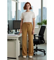 Kadın Wide Leg Dokuma Jakarlı Keten Karışımlı Pantolon Fonksiyonel Dayanıklı Kaliteli Spor