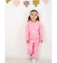 Kız Çocuk Ayıcıklı 3 İplik Şardonlu Eşofman Takım (Pembe)