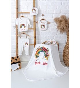Pia Baby Premium %100 Pamuk İsim Yazılı Kız Bebek Hastane Çıkışı Battaniyeli Bebek Hediye Seti 5066-04 (Ekru)