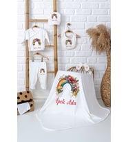 Pia Baby Premium %100 Pamuk İsim Yazılı Kız Bebek Hastane Çıkışı Battaniyeli Bebek Hediye Seti 5066-04 (Ekru)