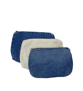 3’lü Mavi Bej Denim Fermuarlı Bakım Çantası