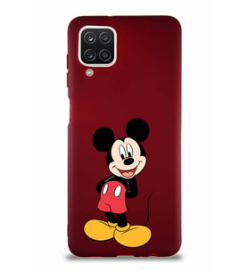 Samsung Galaxy A12 Soft Premier Kapak Mickey Mouse-B Tasarımlı Silikon Kılıf - Mürdüm (Şeffaf)