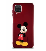 Samsung Galaxy A12 Soft Premier Kapak Mickey Mouse-B Tasarımlı Silikon Kılıf - Mürdüm (Şeffaf)