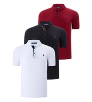 ÜÇLÜ SET T8560 DEWBERRY ERKEK T-SHIRT-SİYAH-BEYAZ-BORDO