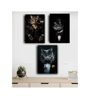 Kedi Patron Kedi Yakışıklı Kediler Kapı Süsü Duvar Tablo Konsept Dekor Ahşap Tablo Set3'lü(19X28 CM)