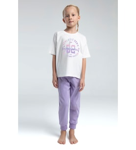 Toontoy Kız Çocuk Önü Baskılı Pijama Takım (Lila)