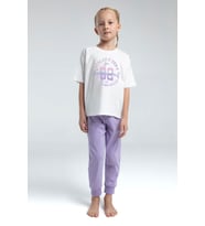 Toontoy Kız Çocuk Önü Baskılı Pijama Takım (Lila)