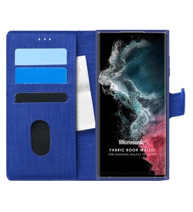 Microsonic Samsung Galaxy S22 Ultra Kılıf Fabric Book Wallet Lacivert