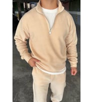 Unisex Slimfit Yarım Fermuarlı Dik Yaka Polar Sweatshirt