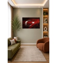 Tam Renk Türk Bayrağı Dekoratif Kanvas Duvar Tablosu