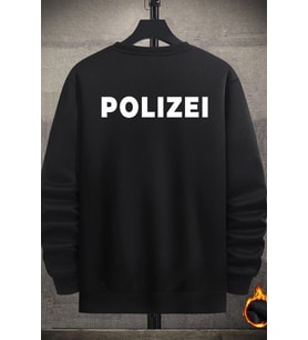 Unisex Polizei Baskılı Bisiklet Yaka Sweatshirt (Siyah)