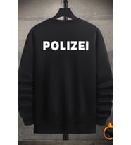 Unisex Polizei Baskılı Bisiklet Yaka Sweatshirt (Siyah)