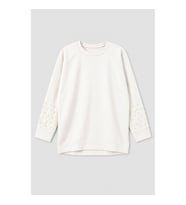 Kadın Oversize Taş Detaylı Geniş Kalıp Beyaz Sweatshirt