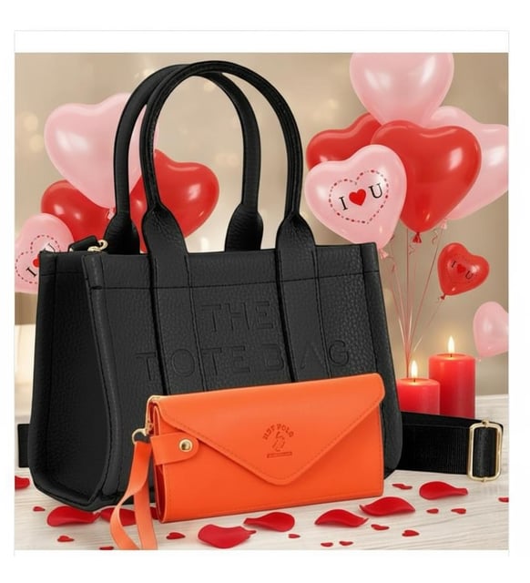 Givenza Turuncu Cüzdan Hediyeli Tote Bag (Siyah)