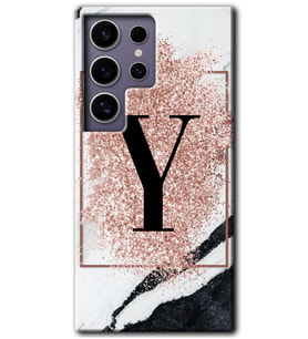 Galaxy S24 Ultra Kılıf HD Desen Baskılı Kılıf - Pembe Mermer Desenli Y Harfi
