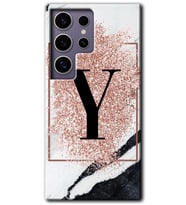 Galaxy S24 Ultra Kılıf HD Desen Baskılı Kılıf - Pembe Mermer Desenli Y Harfi
