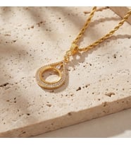 BZ Altın Kaplama Damla Model Çeyrek Çerçeve Kolye Ucu TGR-438 (Gold)