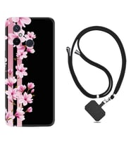 Xiaomi Redmi 12C Kılıf Resimli Boyun Askılı İpli Desenli Silikon Pink Flowers 3 1393