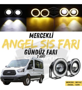 Ford Transit Tüm Modeller Uyumlu Mercekli Angel Sis Farı Metal 76 mm Sarı Halkalı Gündüz Farı 2 Adet