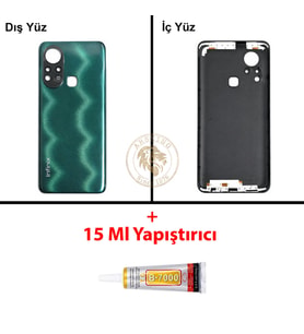 Infinix Hot 11S Yeşil Uyumlu Arka Kapak + B7000 Yapıştırıcı Arka Cam Batarya Pil Kapağı Lazer Kesim