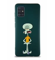 Samsung Galaxy A51 Soft Premier Kapak Squidward Dokunaç Tasarımlı Silikon Kılıf - Yeşil (Şeffaf)