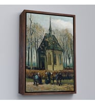 Çerçeveli Vincent van Gogh - Cemaat Nuenen'deki Reform Kilisesinden Ayrılıyor Tablo (Kahverengi)