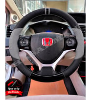 Honda Civic FB7 Dikme Direksiyon Kılıfı Delikli Deri Parlak Siyah Gri Detay Çift Yüzük ve Dikiş 2012-2016