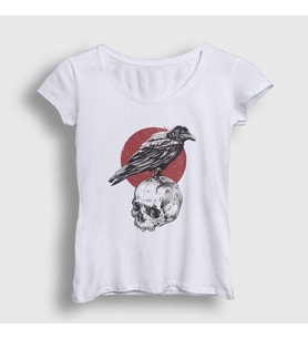 Presmono Kadın Beyaz Skull Crow Karga T-Shirt 327059tt