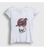 Presmono Kadın Beyaz Skull Crow Karga T-Shirt 327059tt