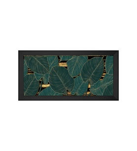 Yeşil Yapraklar Soyut Motifli Kanvas Tablo 50 x 70 cm Siyah Çerçeve