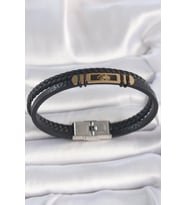 316L Çelik Gold Renk Örümcek Figür Çift Sıra Burgu Desenli Deri Kordon Erkek B - SSSSSS3652-4