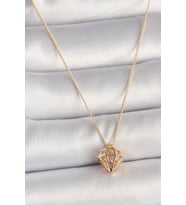 Pirinç Gold Renk 3D Zirkon Taşlı Elmas Model Kadın Kolye (Altın)