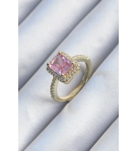 Mey İthalat® Pirinç Renk Pembe Zirkon Taşlı Kadın Yüzük