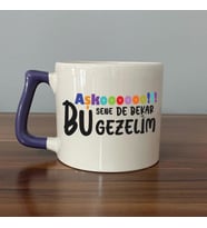 Aşkoooooo Baskılı Mor Kulplu D Kupa
