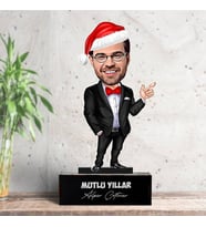Kişiye Özel Noel Şapkalı Adam Yılbaşı Karikatürlü Biblo