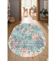 Dijital Baskılı Kaymaz Taban Yıkanabilir Oval Salon Halısı Mutfak Halısı Yolluk NDO-HT-110 (Mavi)