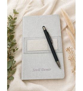 Kişiye Özel Gri Cepli Defter Ve Kalem Seti