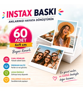 60 adet 6x9 resim+Instax gerçek fotoğraf baskısı