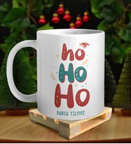 Kişiye Özel İsimli Yılbaşı Noel Baba Sesi Tasarımlı Beyaz Kupa ve Ahşap Palet Altlığı Hediyeli Kupa Bardak oh1202
