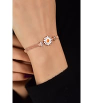 Papatya Silver 925 Ayar Gümüş Rose Kaplama Top Zincirli Mineli Papatya Bileklik