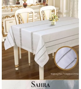 Sahra Model Kapicino 160x220 cm Polyester Ajurlu Keten Masa Örtüsü Modern Dekor