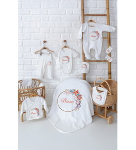 Pia Baby Premium Kız Bebek Hediyesi Hastane Çıkışı 10 Parça İsim Baskılı Set 5031-01 (Krem)