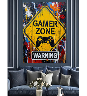 Sarı Gamer Zone Tabelası Dekoratif Kanvas - Mdf Ahşap Tablo
