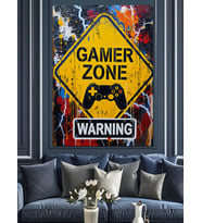 Sarı Gamer Zone Tabelası Dekoratif Kanvas - Mdf Ahşap Tablo
