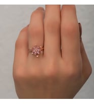 Pembe Taşlı Lotus Çiçeği Yüzük-925 Ayar Gümüş