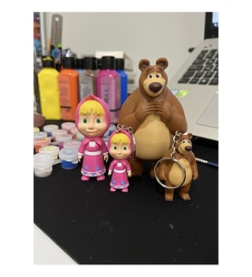 3D Baskı Maşa ile Koca Ayı figürü boyama seti 12cm-anahtarlık hediyeli