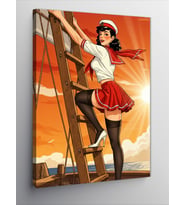 Kanvas Tablo Merdivende Retro Kadın