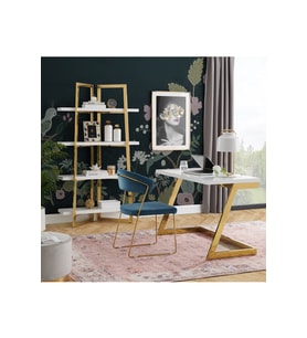 Nysa Gold Metal Beyaz Çalışma Masası & Kitaplık